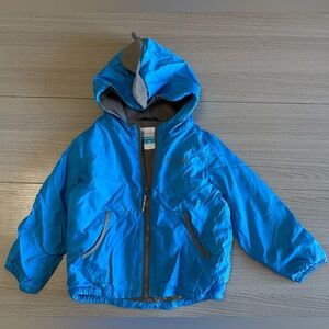 Columbia blue child’s jacket grey fleece lined with back dinosaur detail size 3T